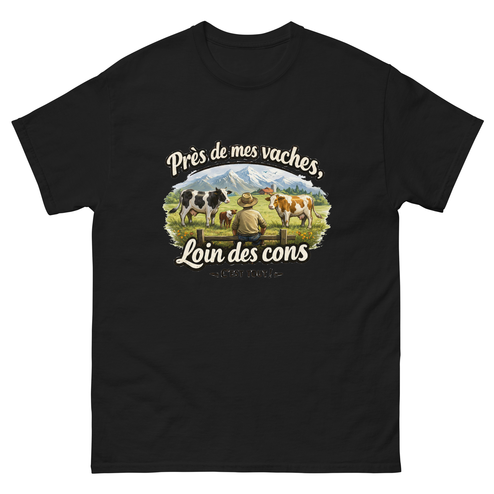 T-shirt Homme Drôle Près de mes vaches, loin des cons